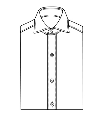 Outline of a collared dress shirt with buttons and stitching details.
