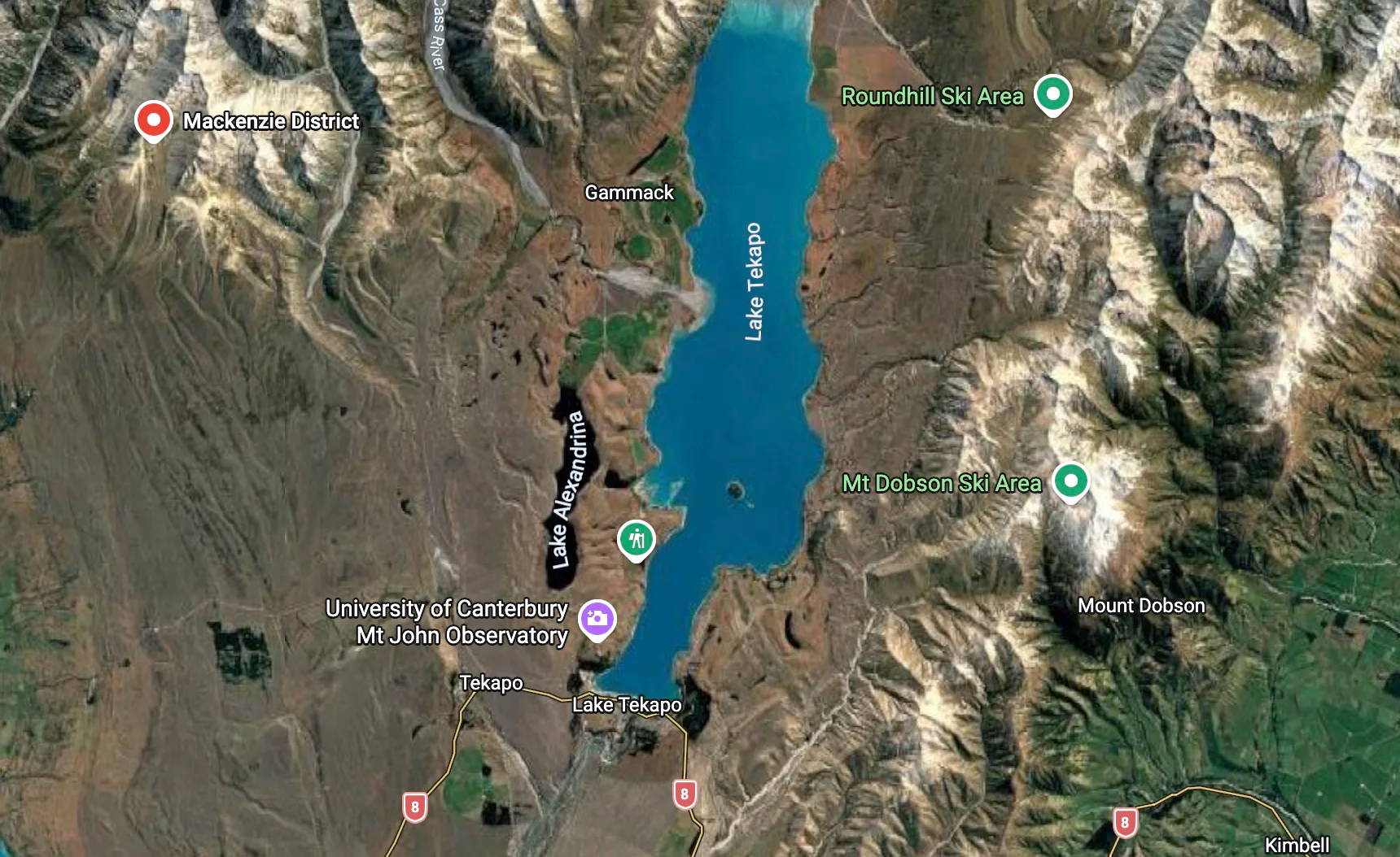 Mt Dobson and Roundill ski field location map