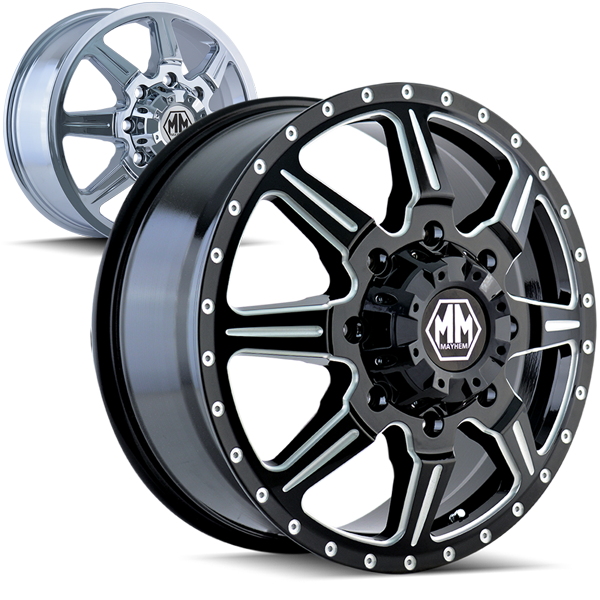 Mayhem Wheels Dually Wheel Milled Black and Chrome 8101 Monstir