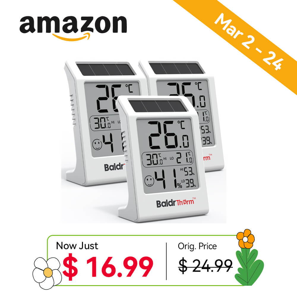 Three digital thermometers with promotional pricing details.