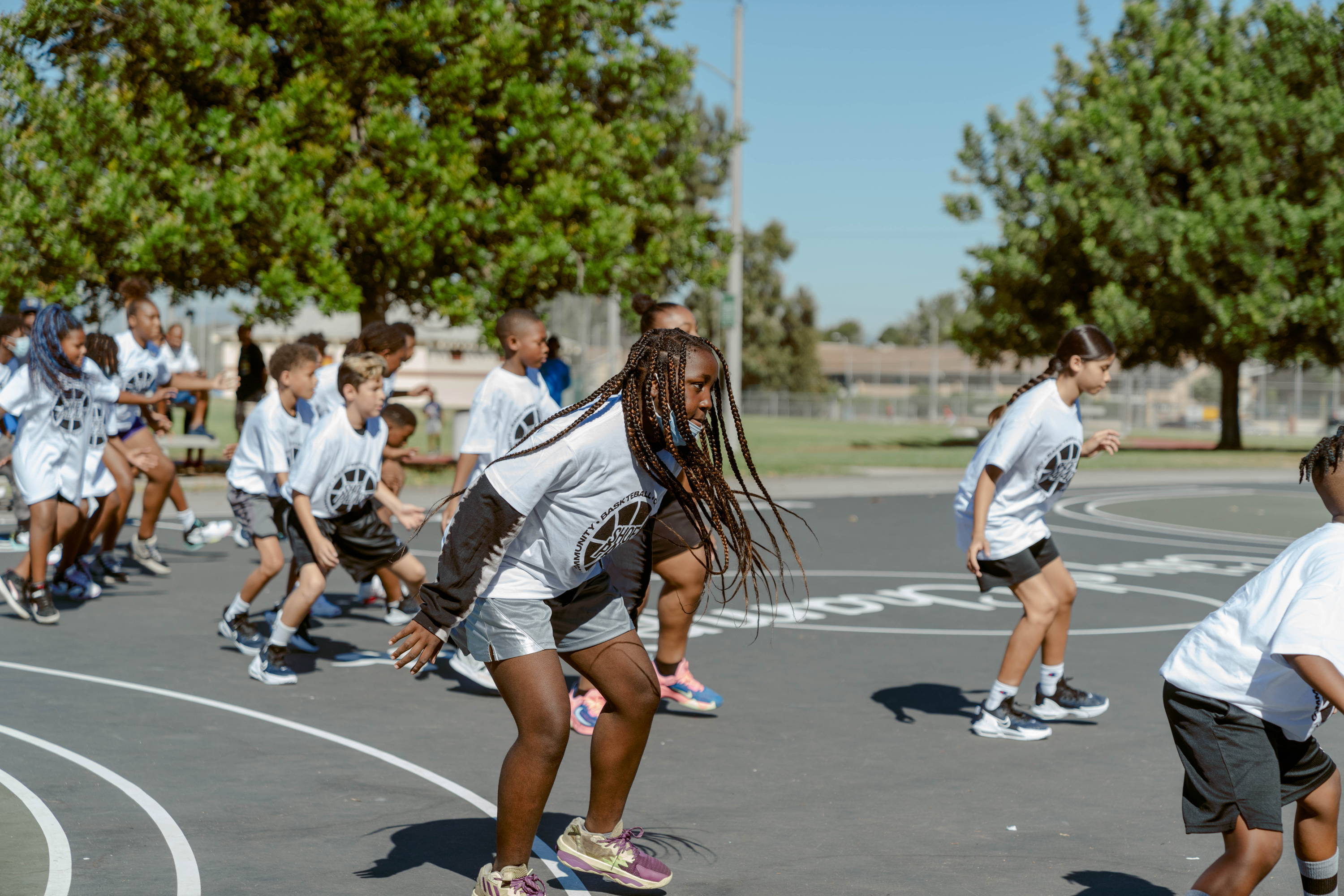 darby park hoop clinic kids practice their defense