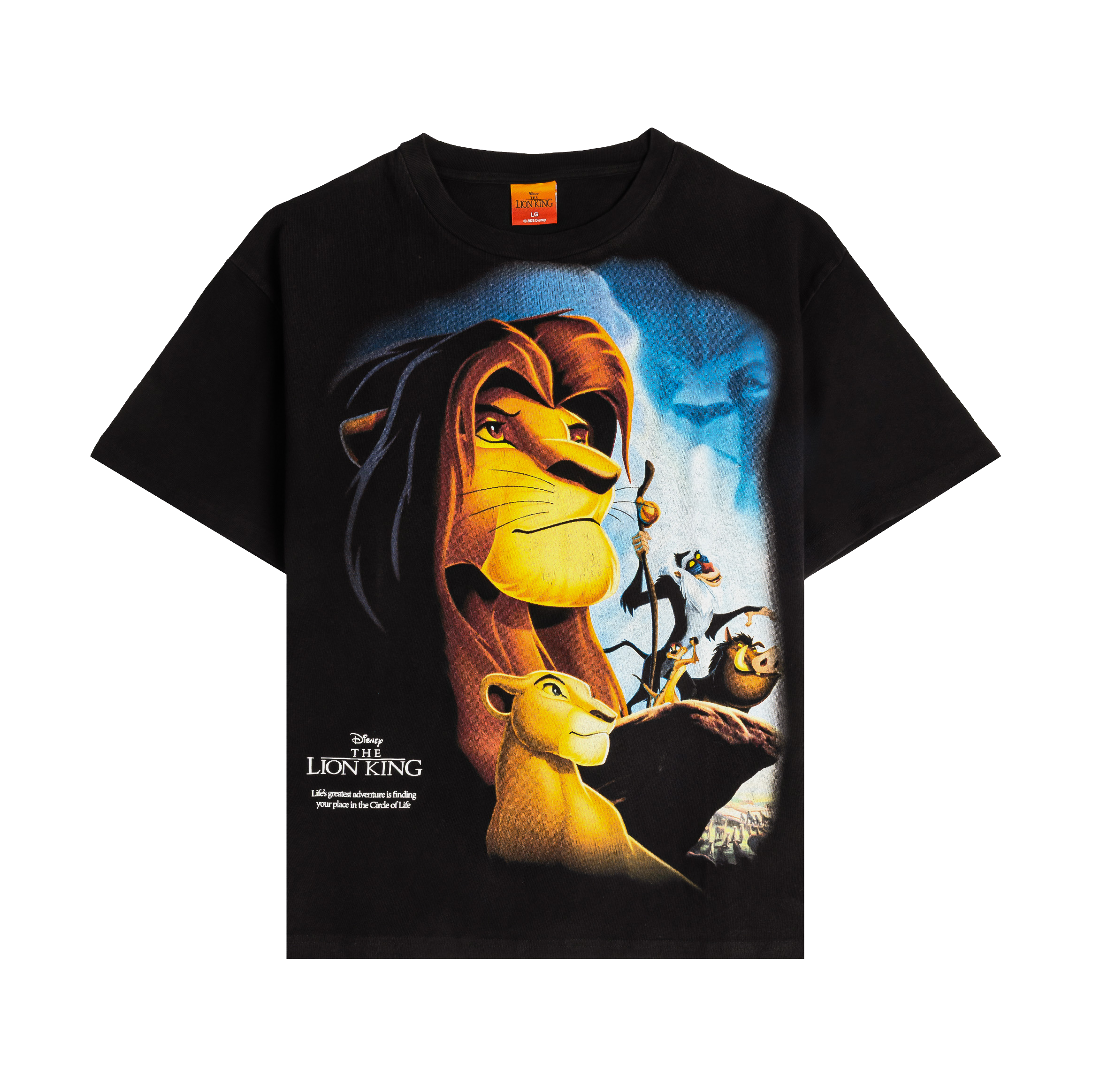Black t-shirt featuring characters from The Lion King.