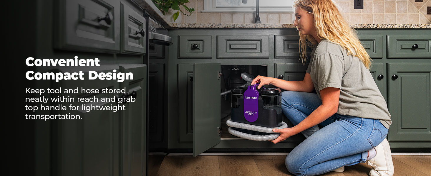 Woman using a compact appliance in a modern kitchen.
