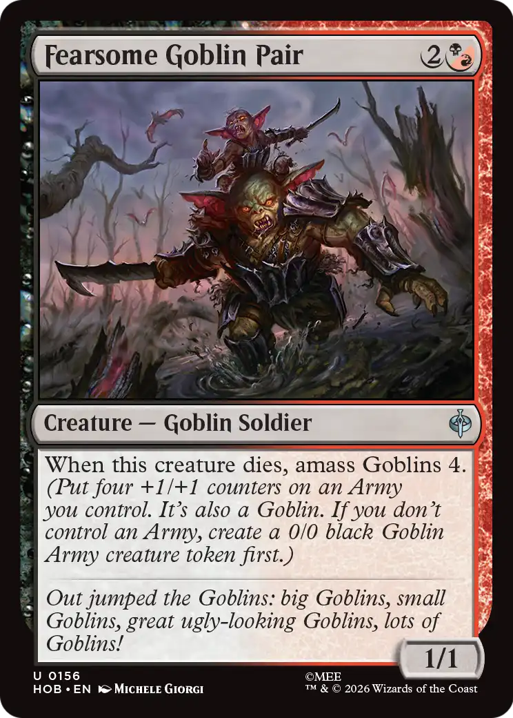 The card Fearsome Goblin Pair from the MTG the Hobbit Crossover.