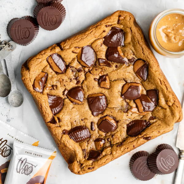 Peanut Butter Blondies with peanut butter and peanut butter cups