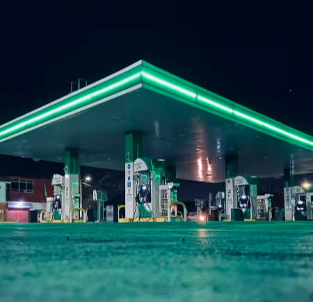 Photo of gas station at night