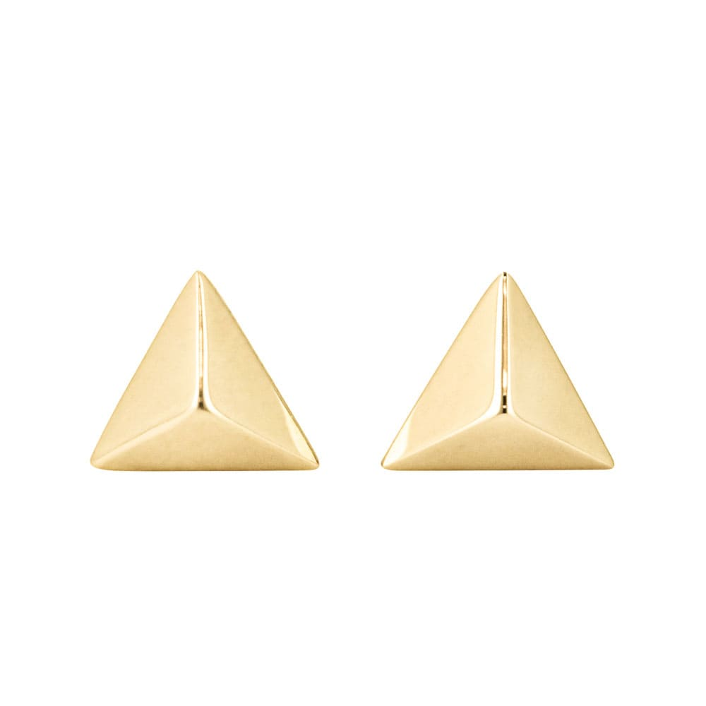 pyramid shape plain metal stud earrings featuring recycled yellow gold metal by MiaDonna
