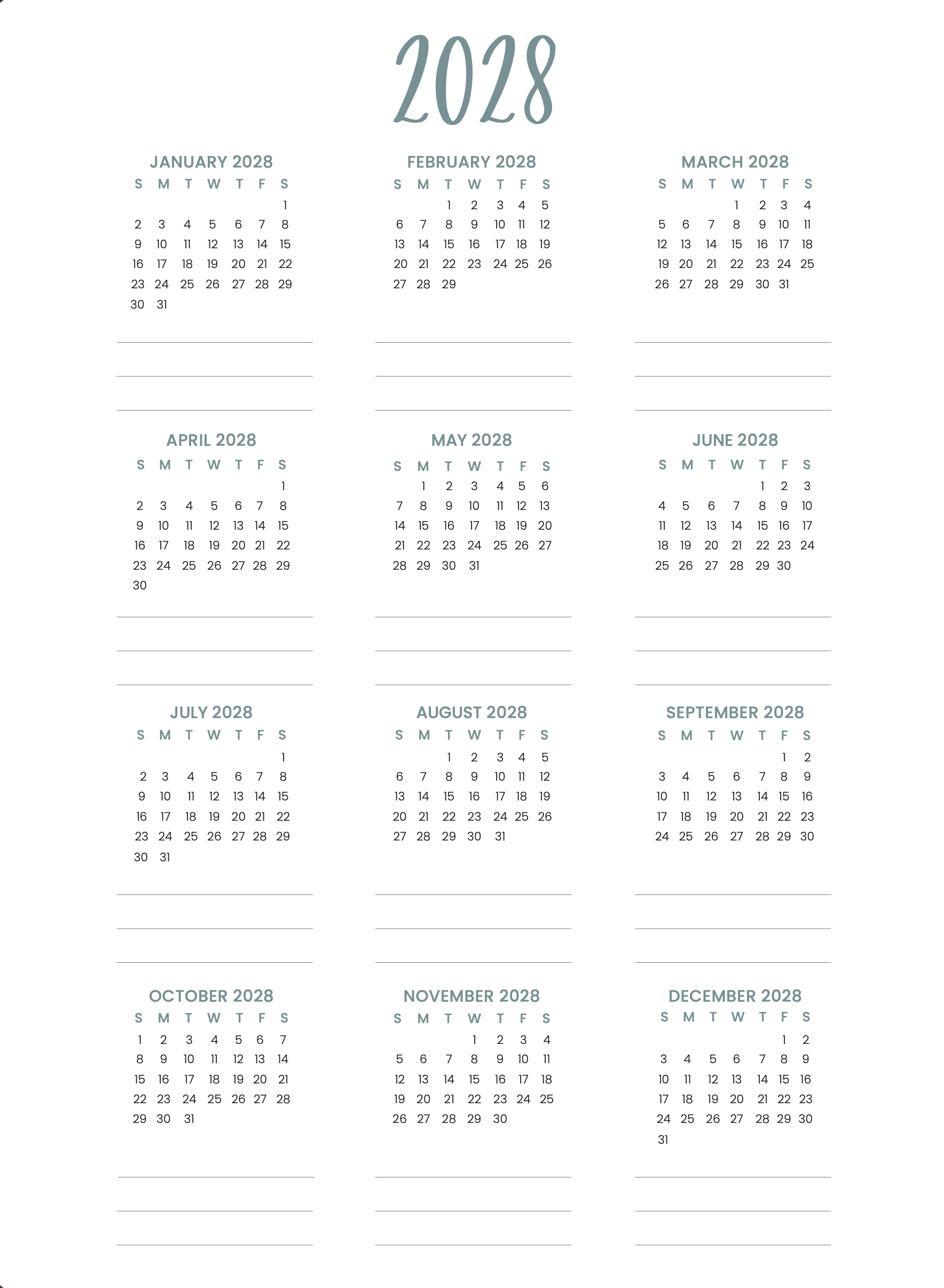 2028 yearly overview calendar