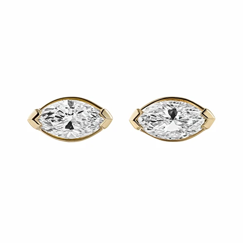 Marquise cut lab grown diamonds set in yellow gold bezel earrings