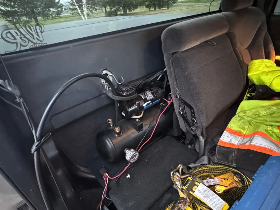 Completed Outlaw 228H train horn Dixie Horn and public address setup on Jordan's 2001 GMC Sierra 1500HD photo 5