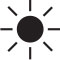 Solid circle with short lines radiating out from it. Representing red charging light which indicates the device has low battery.