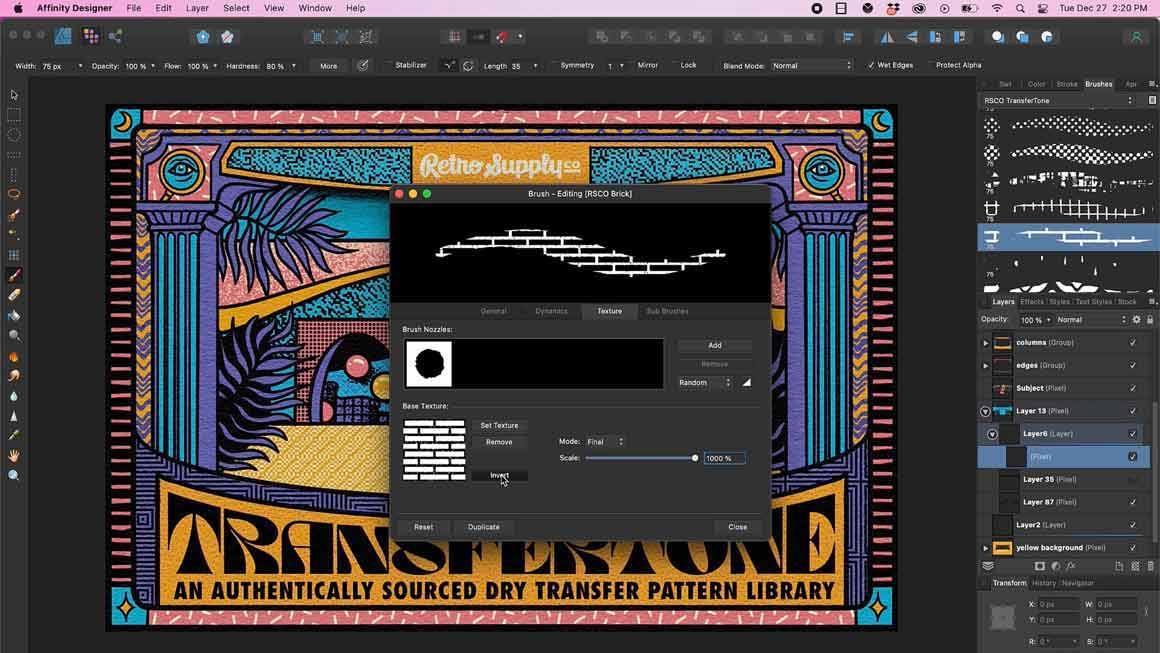 How to invert pattern textures in Affinity Designer.