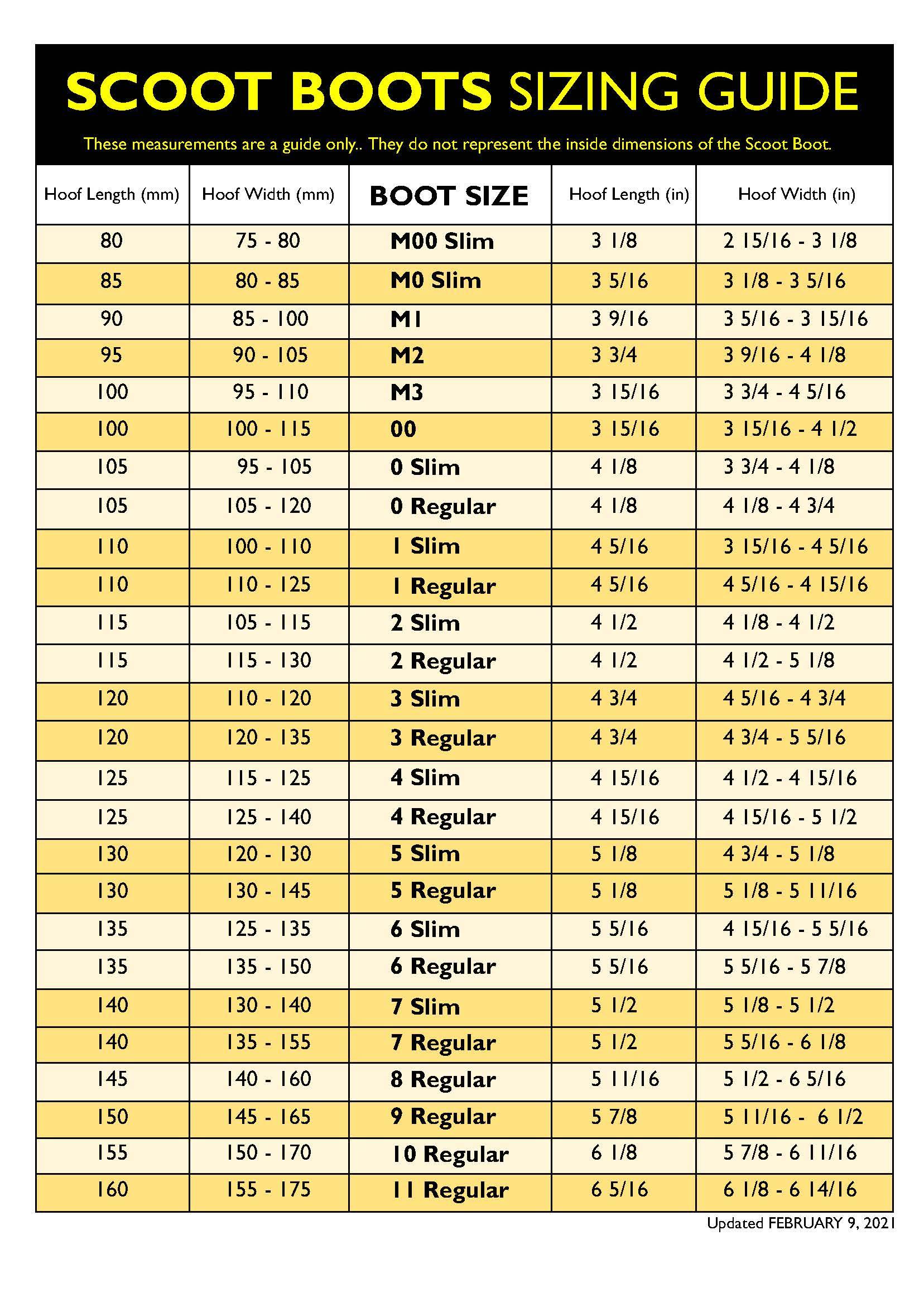 Scoot Boot Sizing Chart | Scoot Boots US Retail