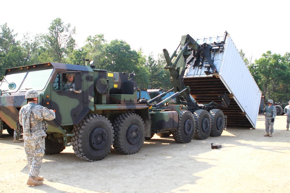 Soldiers from the 208th Transportation Company of Tucson, Ariz., put on a demonstraion of a palletized loading system during the 2011 Combat Support Training Exercise. The 2011 CSTX presents realistic and challenging scenerio-based training for soldiers and units preparing for deployment. (Photo by: Sgt. Crystal Milton)