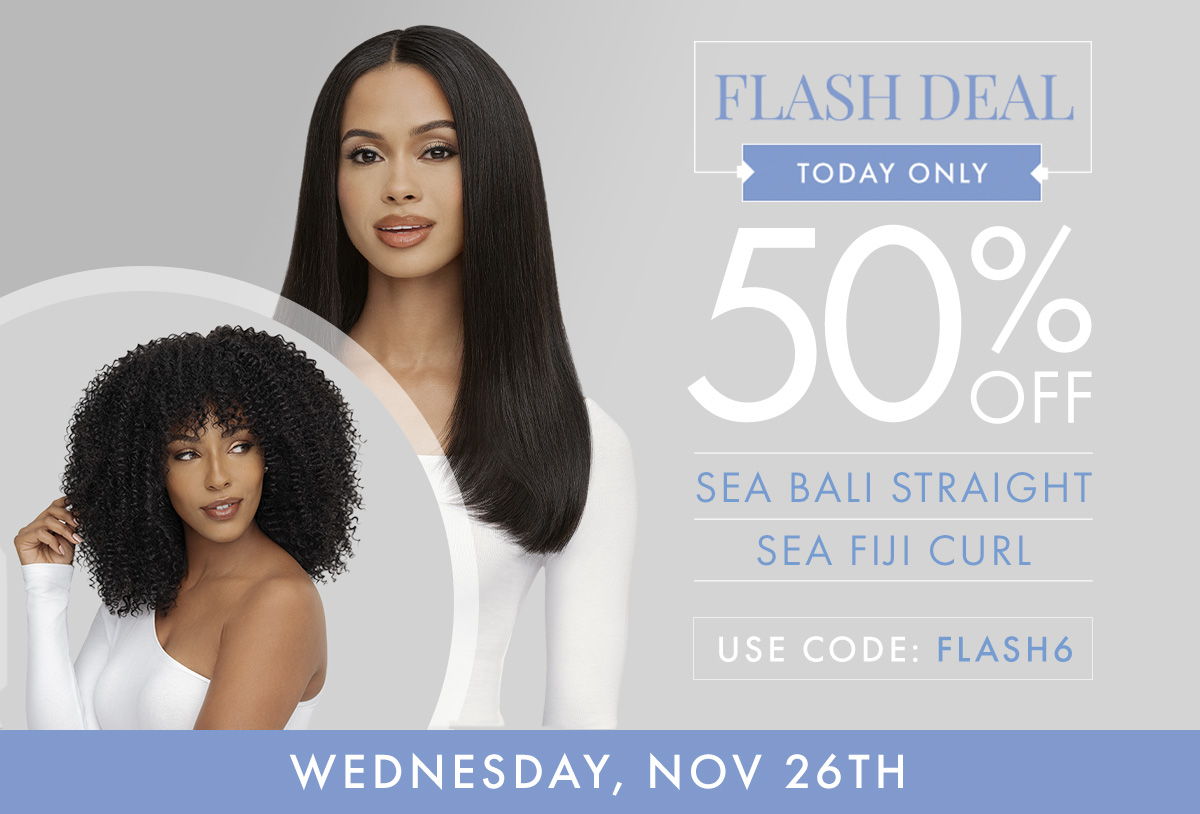 Promotional image for 50% off hair products on November 26th.