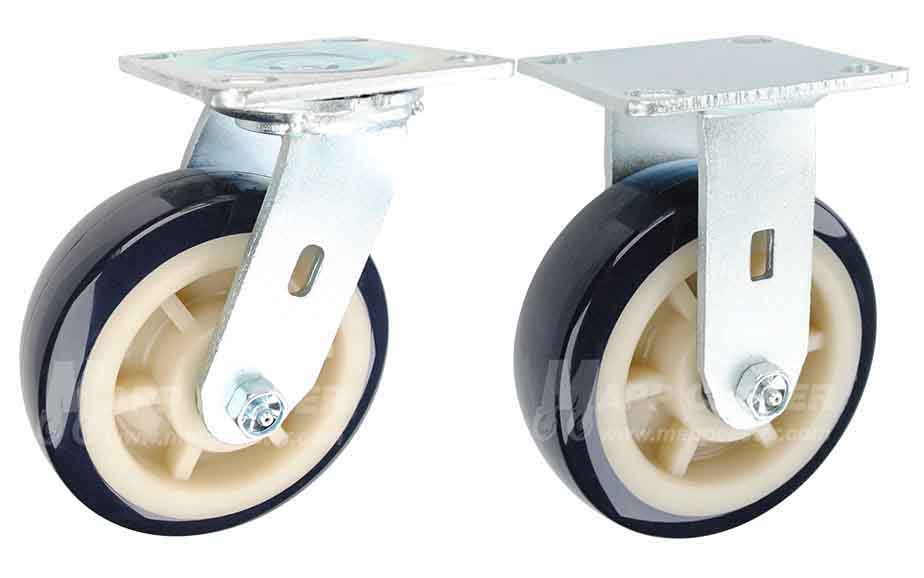Blue Polyurethane on Polyolefin Ball Bearing Plate Casters - Floor Protective, non-marking, NSF Certified, RoHS Compliant