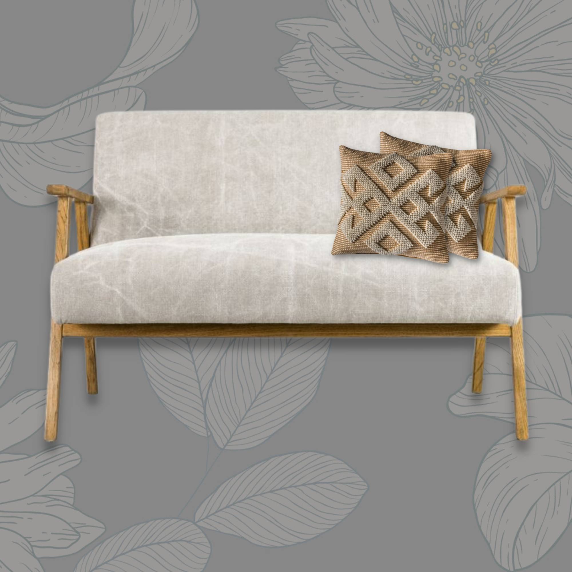 Barret Natural Linen 2 seat mid century sofa with solid wood frame | MalletandPlane.com