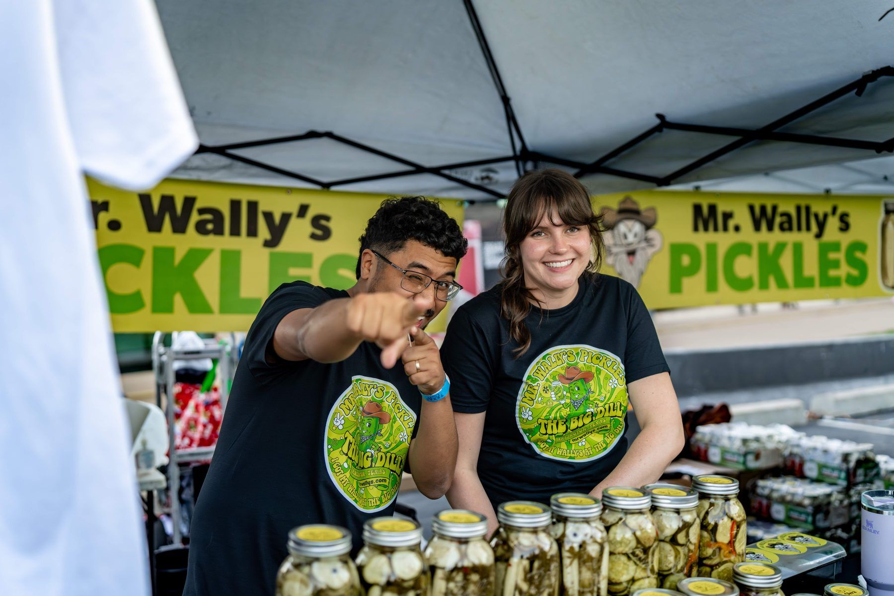Mr. Wally's Pickles vendor team from Arlington Texas with custom Big Dill collaboration shirts at The Big Dill Arlington Texas 2025.