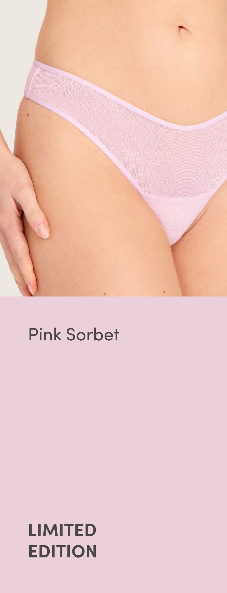 Pink sorbet thong in limited edition packaging.