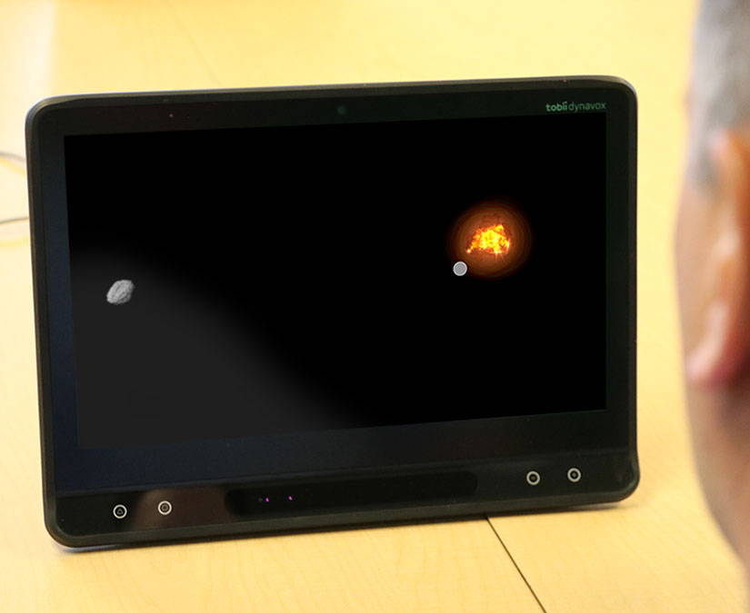 Asteroids game being played on a Tobii Dynavox I-Series
