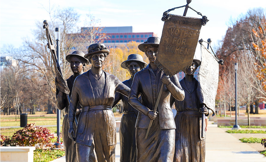 Copper statues at the Tennessee Woman's Suffrage Monument