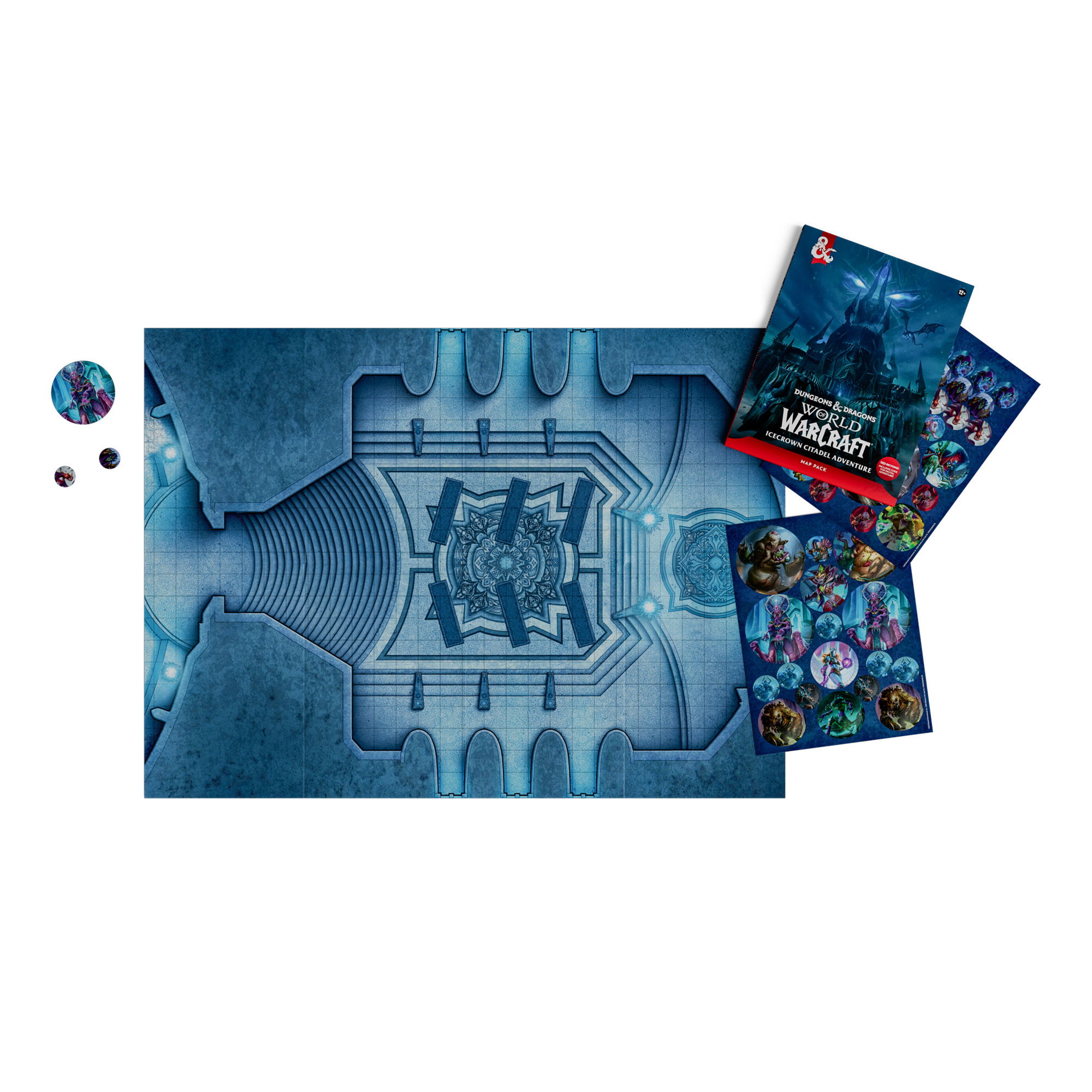 The contents of the Dungeons and Dragons Warcraft Crossover Icecrown Citadel Adventure Map Pack from the upcoming crossover.