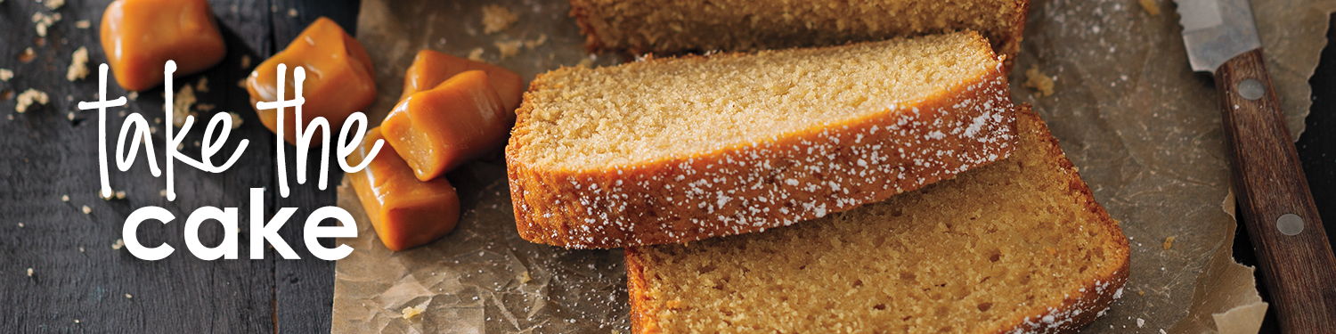 take the cake | Brown Sugar Caramel Pound Cake sliced with caramels