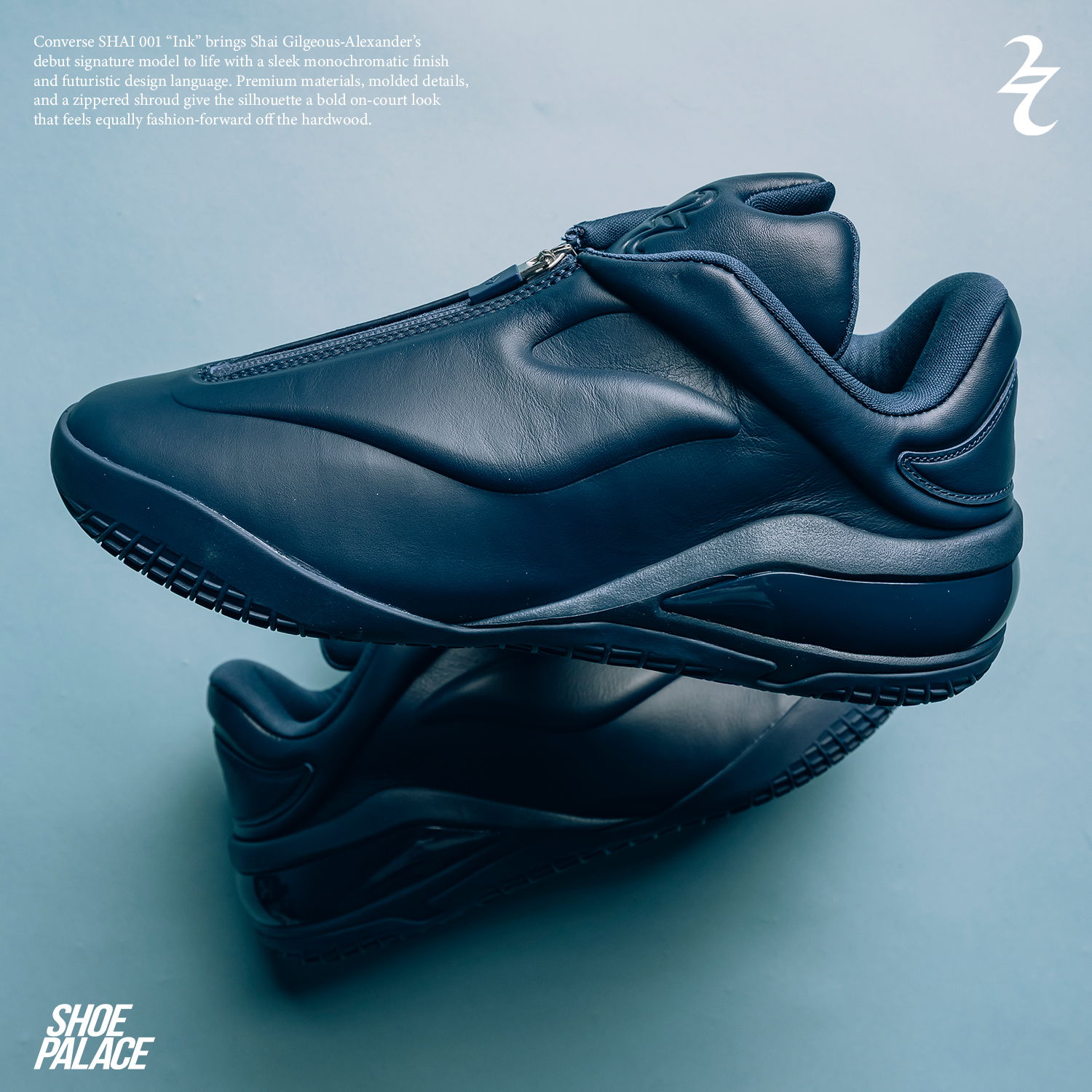 Blue athletic shoes on a light blue background.
