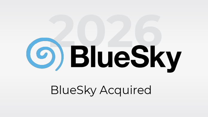 2026 BlueSky Acquired logo with a spiral design.