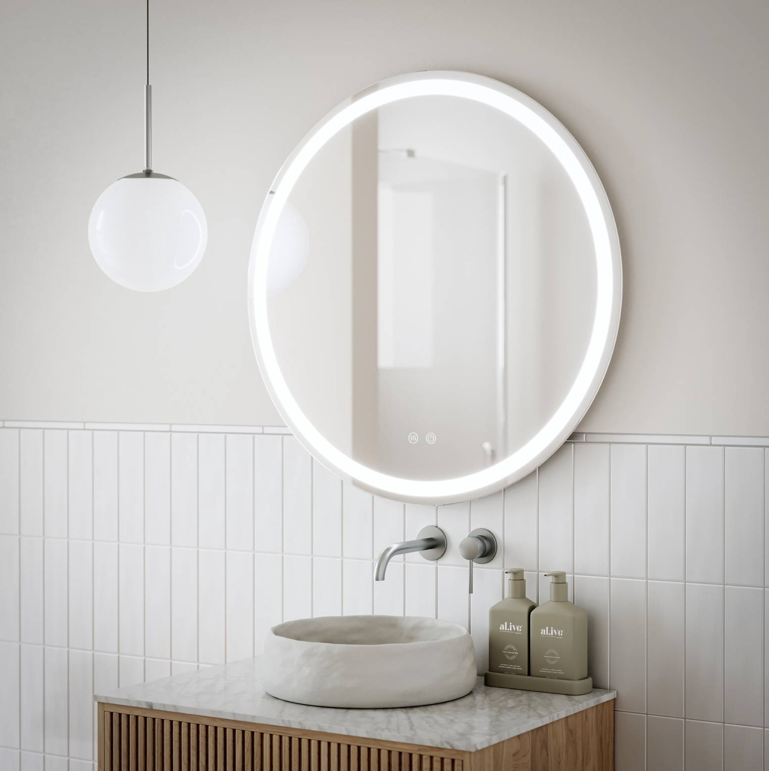 Light filled bathroom with LED Mirror