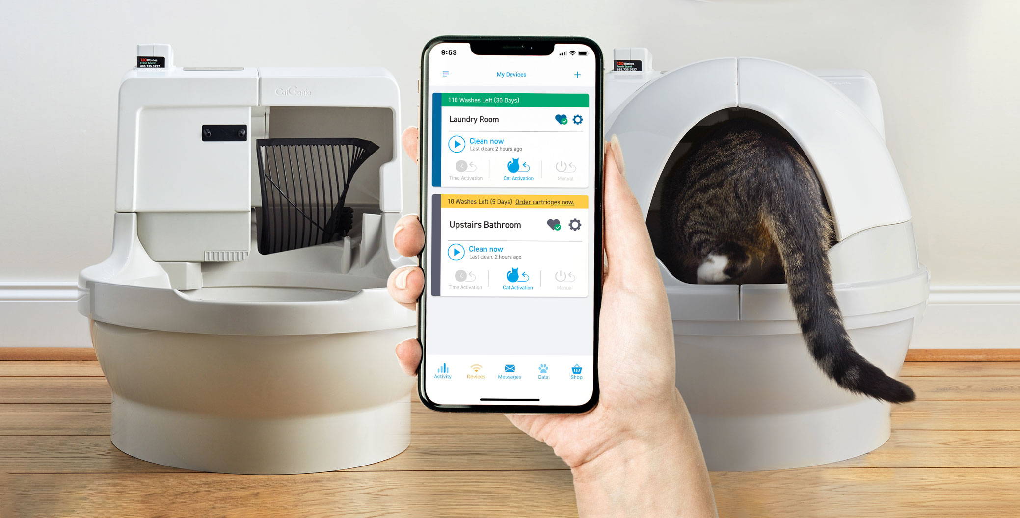 CatGenie automatic self-cleaning litter box with multi-device app support
