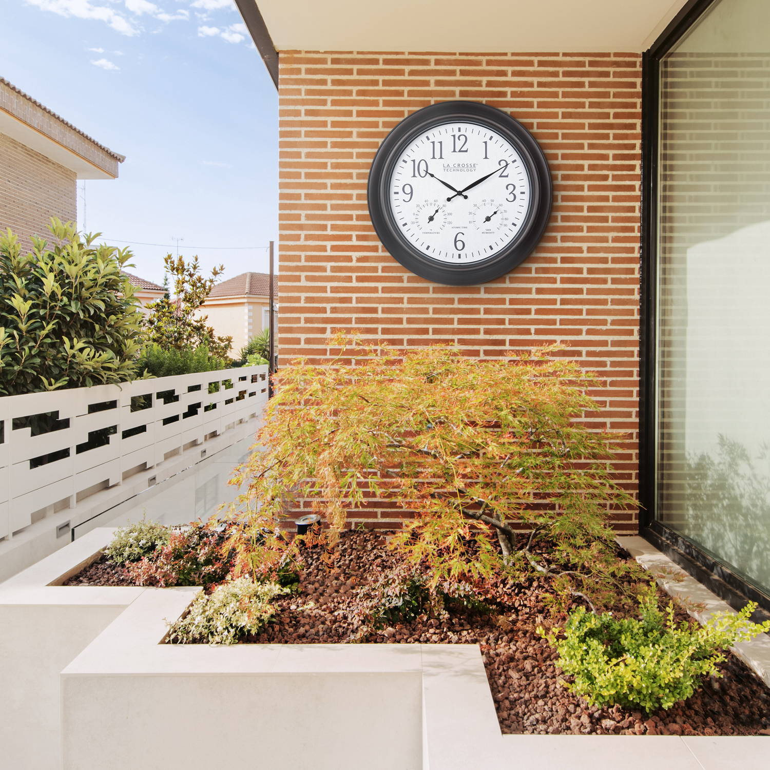 Indoor Outdoor Atomic Analog Wall Clock with Temperature and Humidity