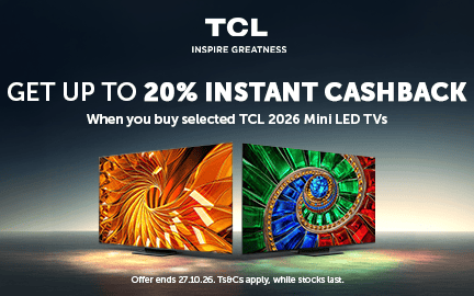 Get up to 20% instant cashback when buy selected TCL 2026 Mini LED TVs
