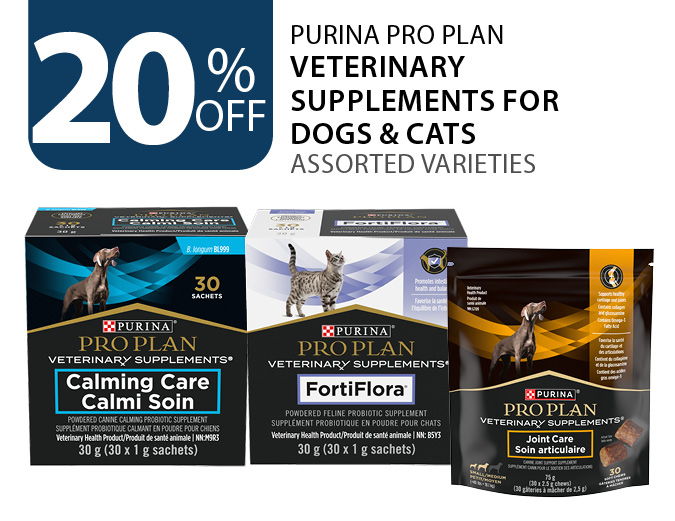 20% off Purina Pro Plan Veterinary Supplements for dogs and cats