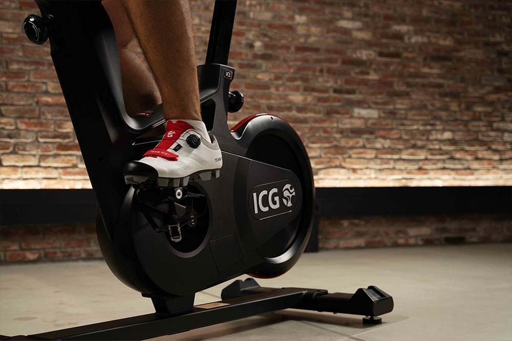 Pedaling on IC5 Indoor Cycle with cycle shoes snapped in