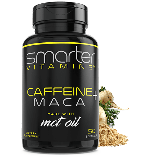 Bottle of smarter Caffeine MACA, made with MCT oil.