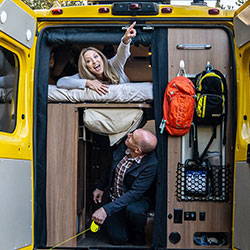 Portrait of Stefany and James in their RV.