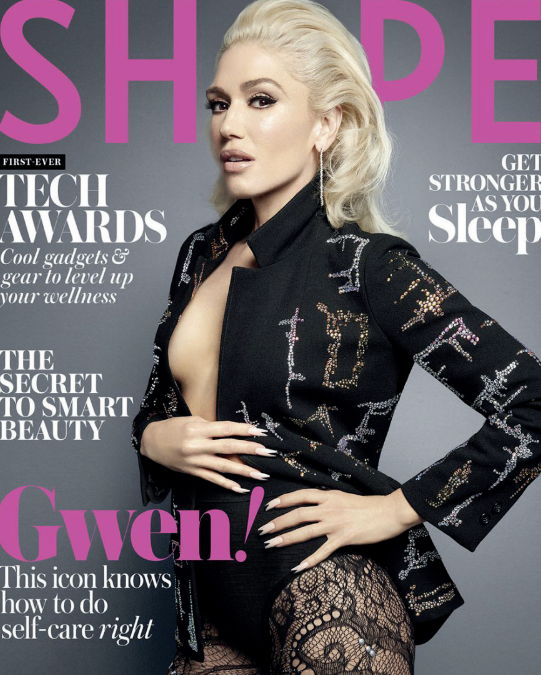 Gwen Stefani on the cover of Shape magazine, showcasing fashion and beauty.