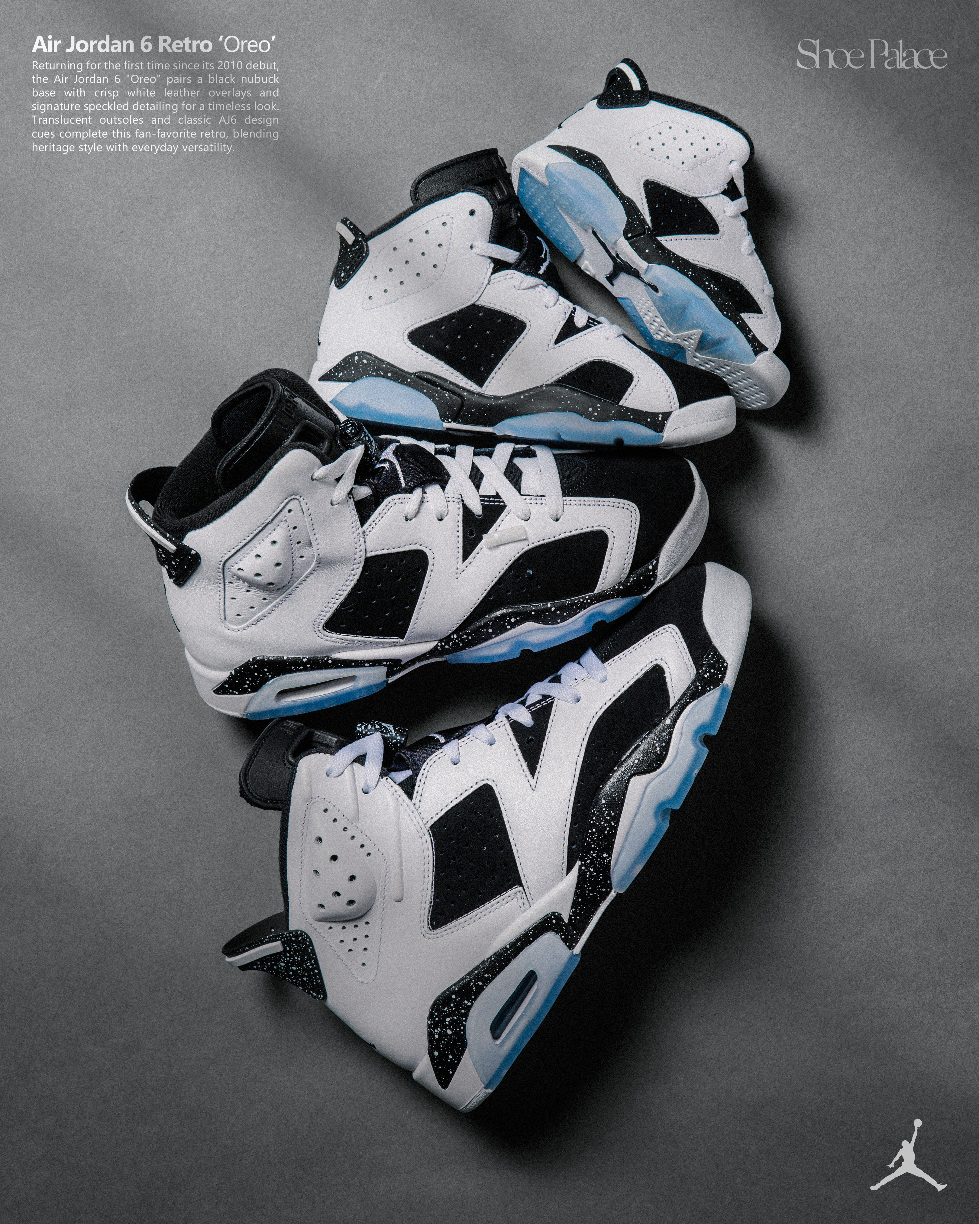 Air Jordan 6 Retro sneakers arranged in a stylish layout.