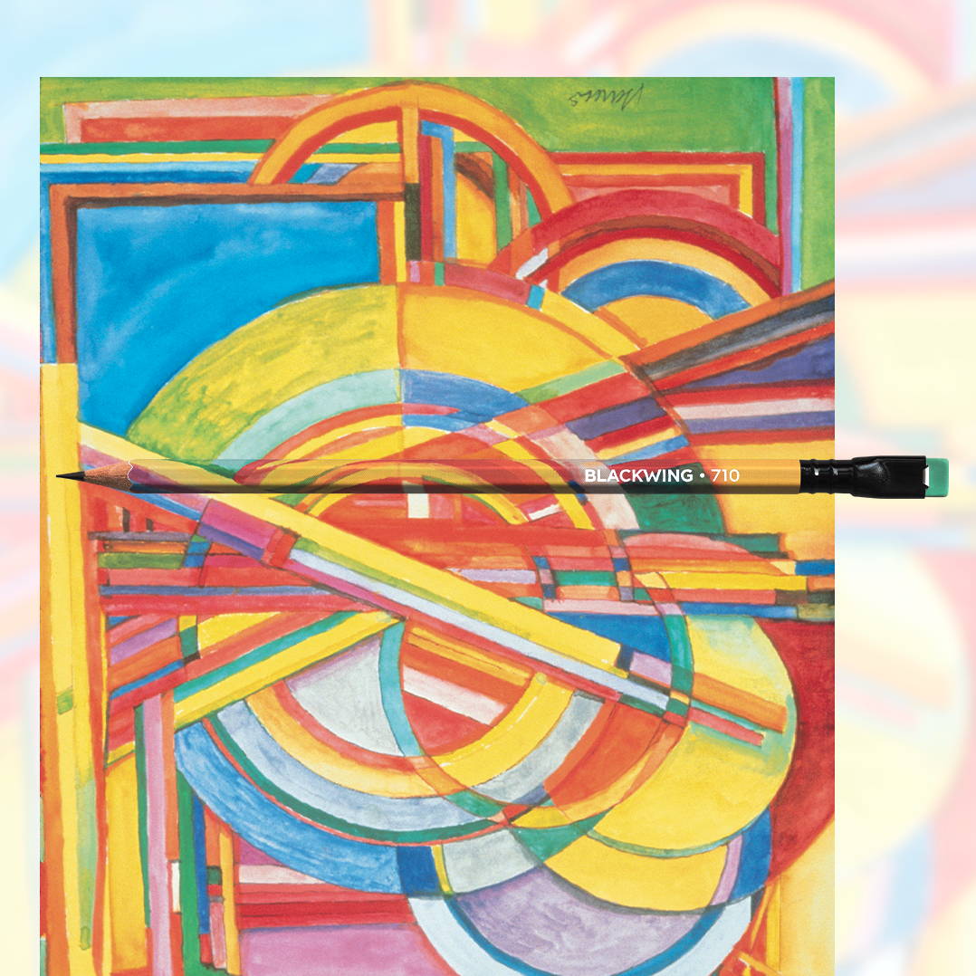 An image of the Blackwing 710 pencil on top of the artwork Curves and Lines by Jerry Garcia