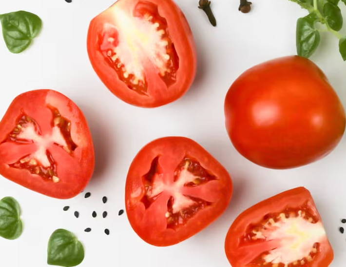 red tomato on white surface