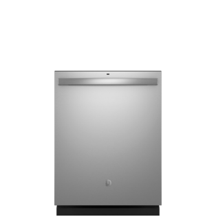 A modern silver dishwasher with a sleek design.