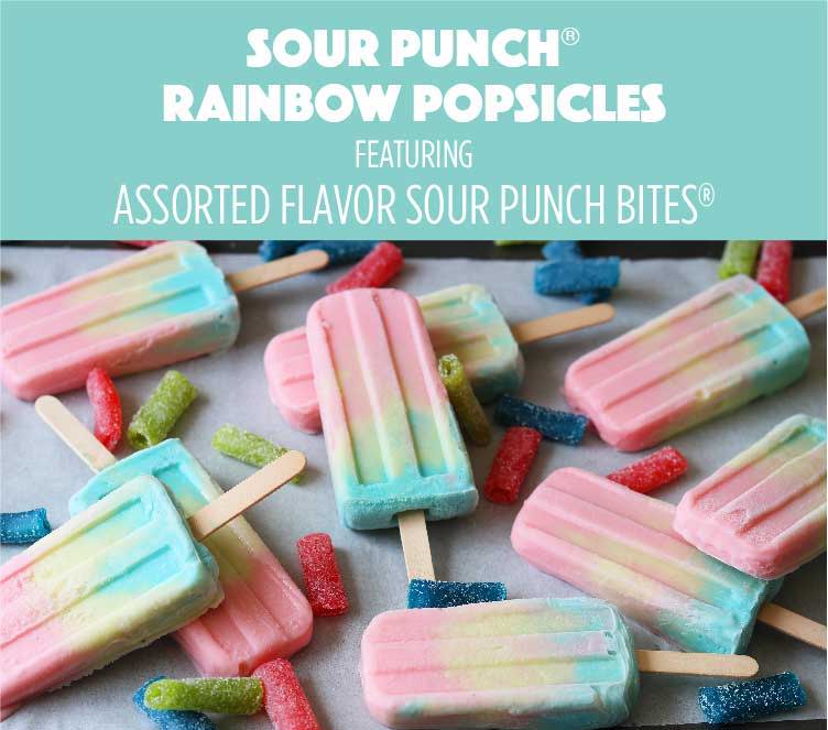 Sour Punch Rainbow Popsicles featuring Assorted Flavor Sour Punch Bites