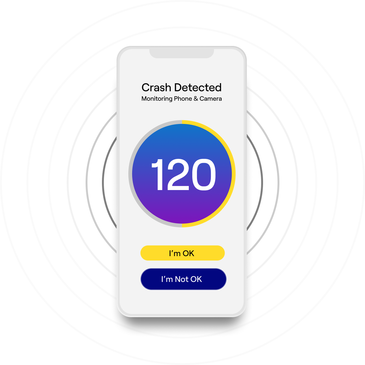 Crash detected alert with options for user response.