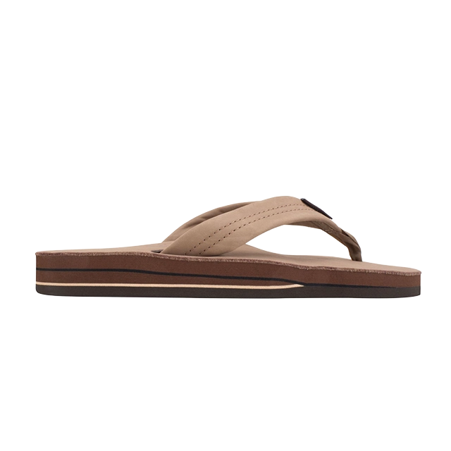 Brown flip-flop sandal with a simple design and textured straps.