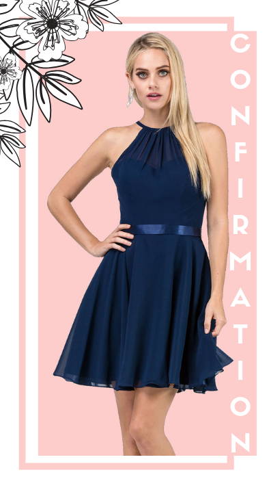 Search through 100s of simple confirmation dresses that come in a variety of styles like high neck flowy confirmation dresses, v neck satin taffeta  simple semi formal dresses, plus size confirmation dresses.