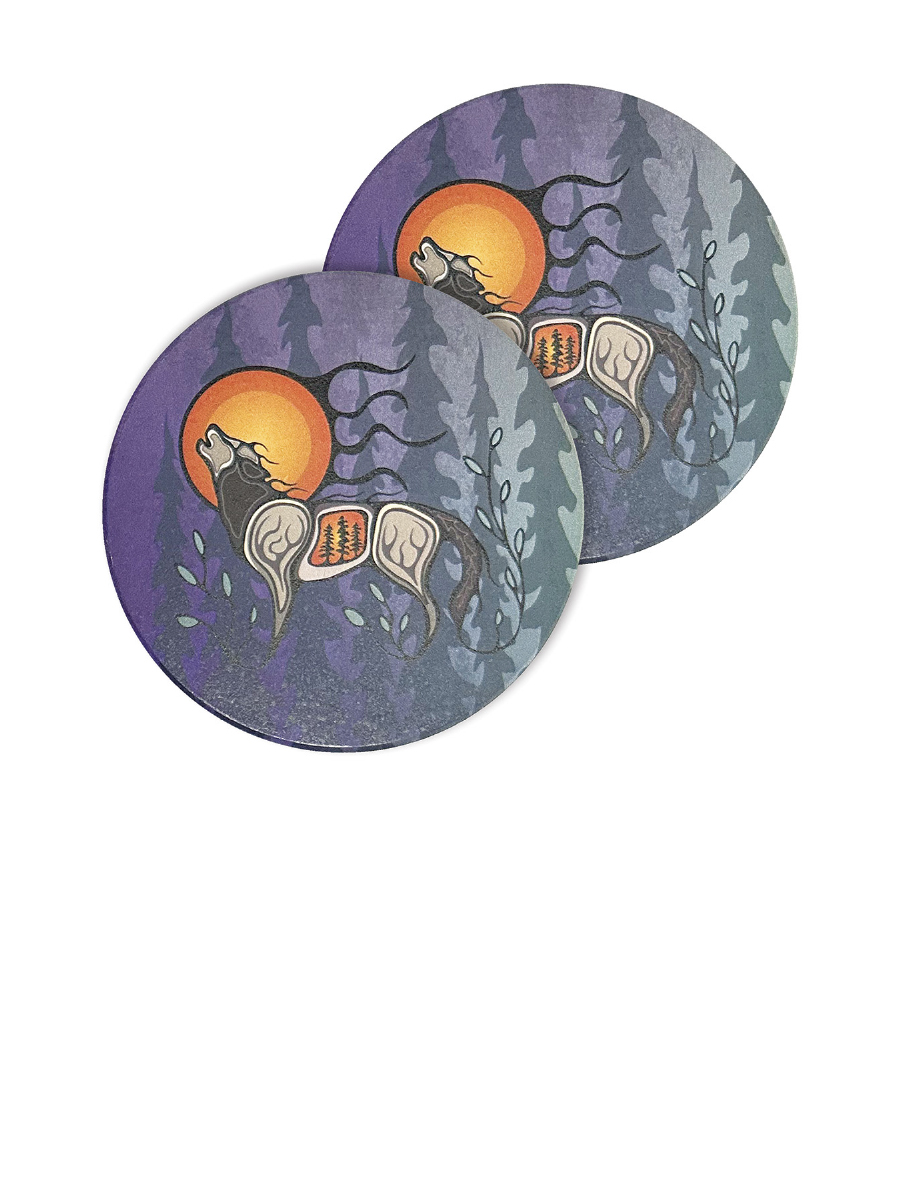 Wolf (Ma'iingan) Ceramic Coasters by Storm Angeconeb, Lac Seul First Nation, Ojibwe