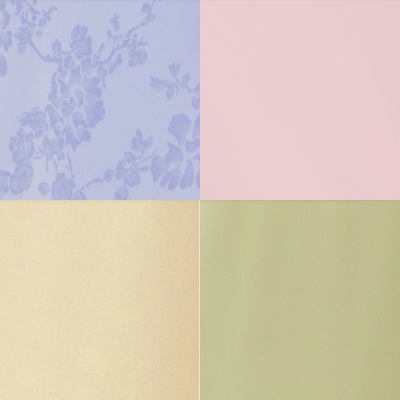 Four square sections in pastel colors: blue, pink, cream, and green.