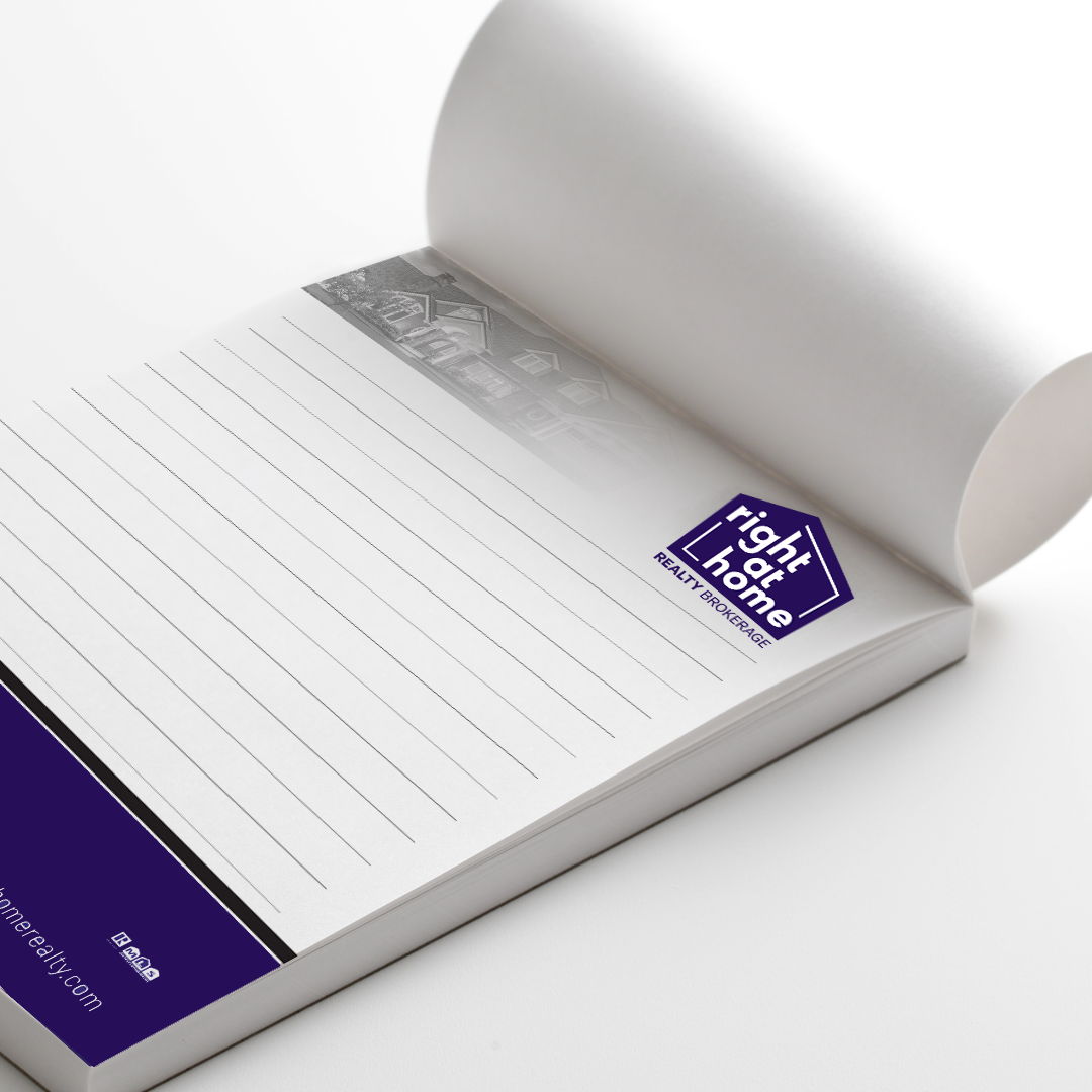 Right At Home Realty custom printed real estate notepads with professional property marketing design.