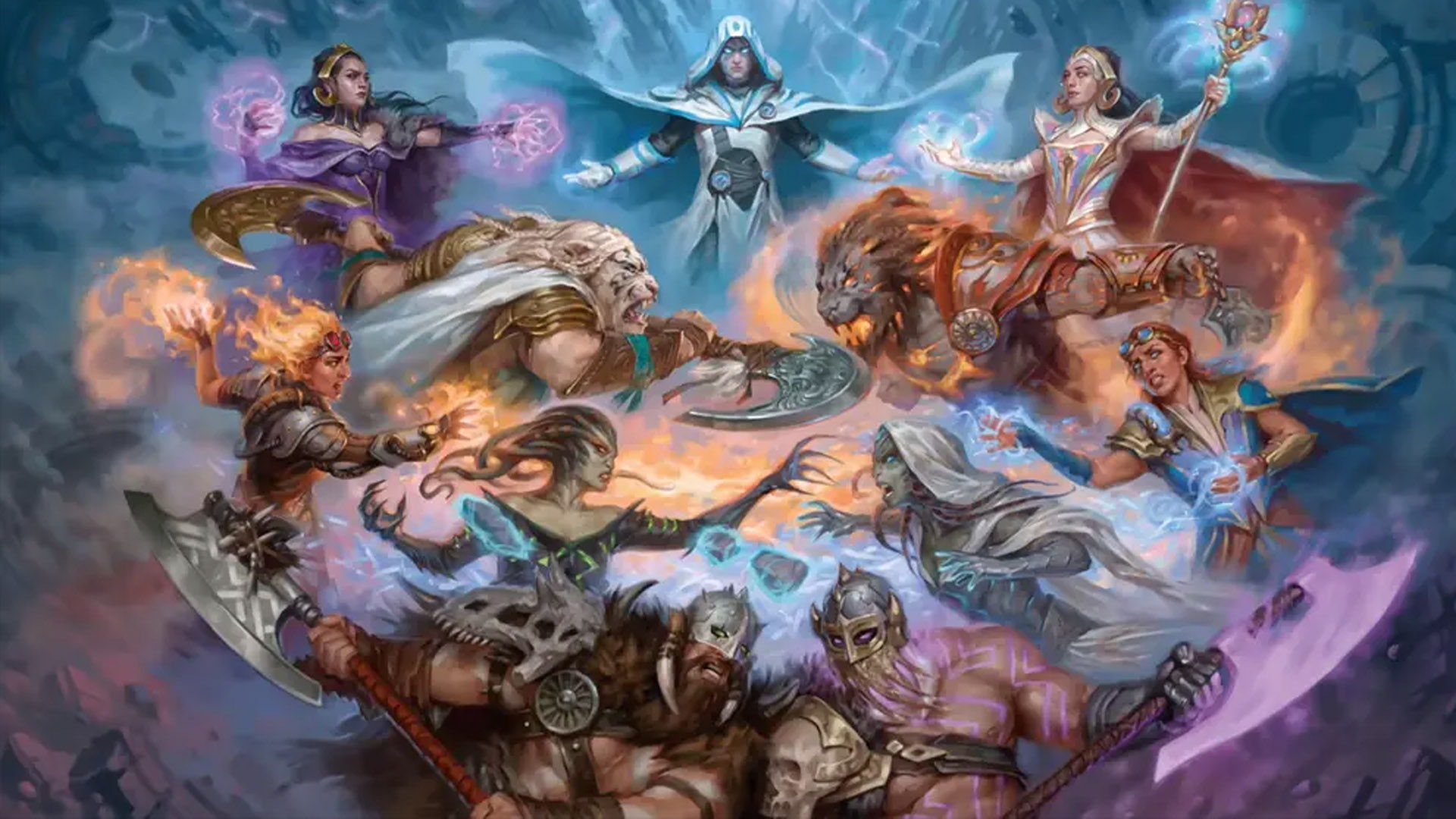 Artwork showing off each of the parallel Universe Planeswalkers from the upcoming MTG set Reality Fracture.